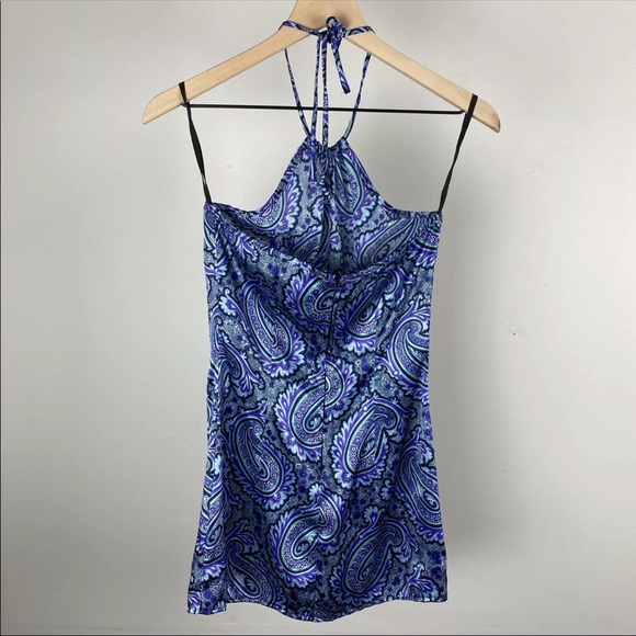 Vtg 90s Y2K Paisley Silk Halter Top Rocket Candy - Picture 3 of 4